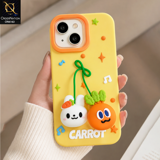 iPhone 14 Cover - Yellow - New Soft Silicon Cartoon Animal & Carrot Phone Case Soft TPU Shockproof Cover