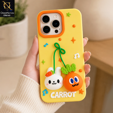 iPhone 16 Pro Max Cover - Yellow - New Soft Silicon Cartoon Animal & Carrot Phone Case Soft TPU Shockproof Cover