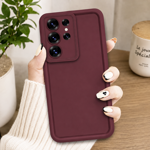 Samsung Galaxy S26 Ultra Cover - Maroon - Soft Silicone Case With Round Bumper Matte TPU Shockproof Cover