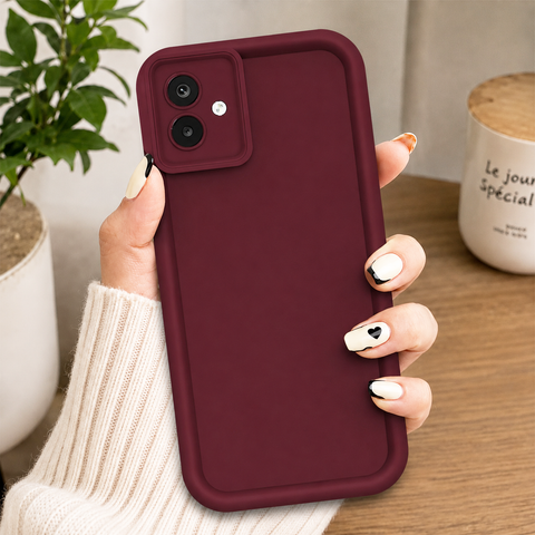 Samsung Galaxy F07 Cover - Maroon - Soft Silicone Case With Round Bumper Matte TPU Shockproof Cover
