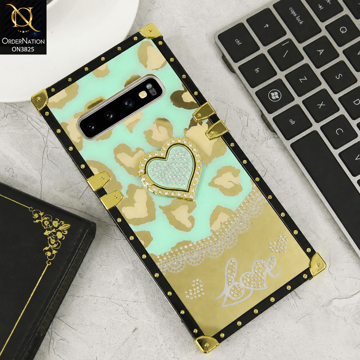 Samsung Galaxy S10 5G Cover - Design6 - Heart Bling Diamond Glitter Soft TPU Trunk Case With Ring Holder