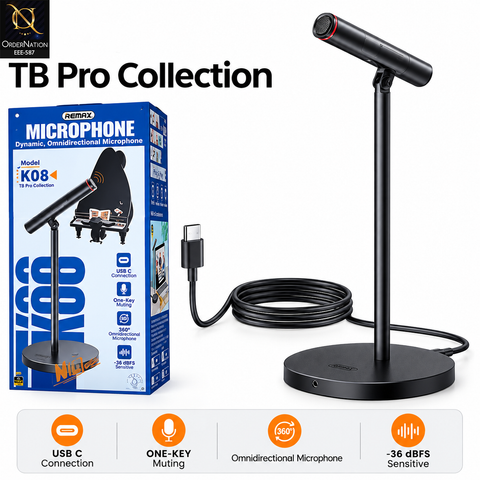 Remax K08 USB C Omnidirectional Microphone with One-Key Mute, 360° Pickup, -36dB High Sensitivity Desktop Mic for Streaming, Recording & Meetings