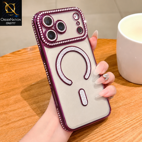 iPhone 17 Pro Max Cover - Burgundy - New Diamond Blingy Magsafe Clear Case
