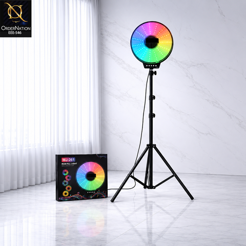 MJ-261 RGB Fill Light Music Sync LED Ring Light with Multicolor Effects for Photography & Streaming (Without Tripod)
