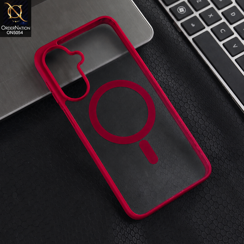 Samsung Galaxy A37 - Red -  New Clear Transparent Back Magnetic Magsafe Candy Color Soft Borders Case