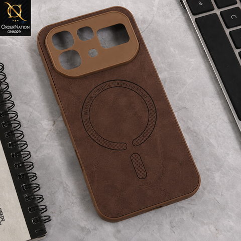 Infinix Note 60 Pro Cover - Dark Brown - Elite Leather Finish Magnetic Wireless Charging Compatible Anti Shock Protective Back Cover