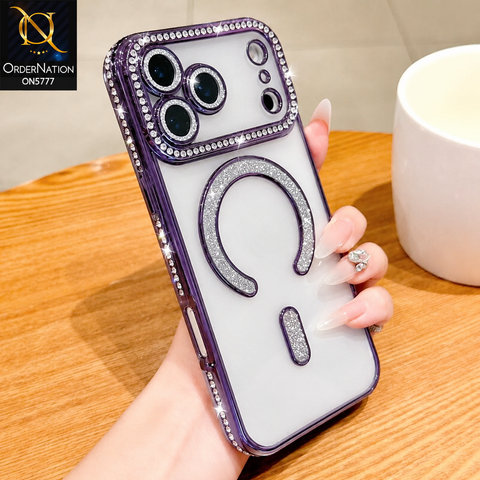 iPhone 17 Pro Max Cover - Purple - New Diamond Blingy Magsafe Clear Case