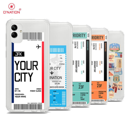 Samsung Galaxy A04 Cover - Personalised Boarding Pass Ticket Series - 5 Designs - Clear Phone Case - Soft Silicon Borders