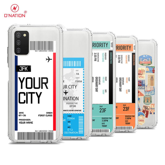 Samsung Galaxy M02s Cover - Personalised Boarding Pass Ticket Series - 5 Designs - Clear Phone Case - Soft Silicon Borders