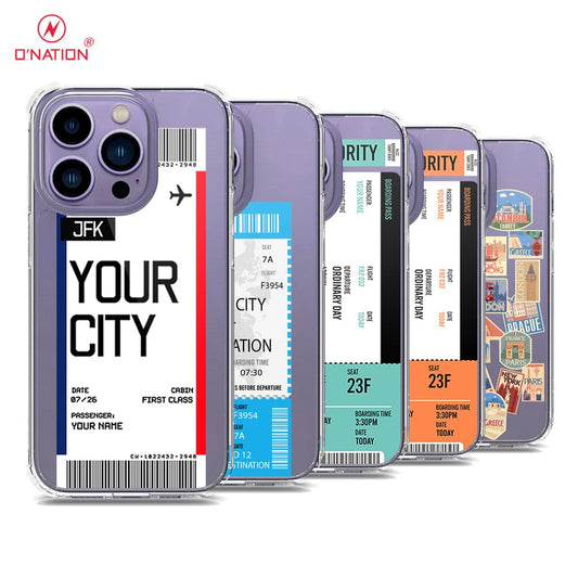 iPhone 14 Pro Cover - Personalised Boarding Pass Ticket Series - 5 Designs - Clear Phone Case - Soft Silicon Borders