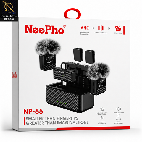 NeePho NP-65 Wireless Lavalier Microphone Kit - IOS & Android - with Active Noise Cancellation