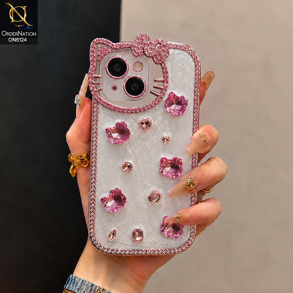 iPhone 13 Cover - Pink - Premium Sparkling Crystal Rhinestone Cute Bow Design with Pearl and Glitter Back phone case