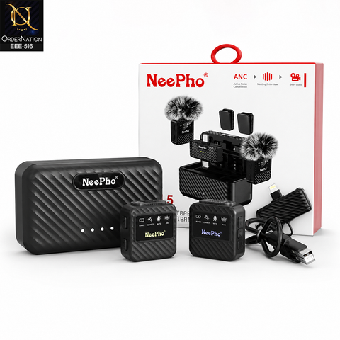 NeePho NP-65 Wireless Lavalier Microphone Kit - IOS & Android - with Active Noise Cancellation