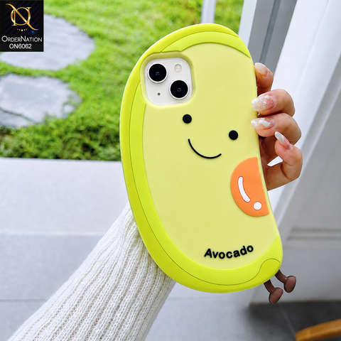iPhone 15 Cover - Yellow - 3D Cute Avocado Silicone Phone Case - Smiley Face Soft Cover