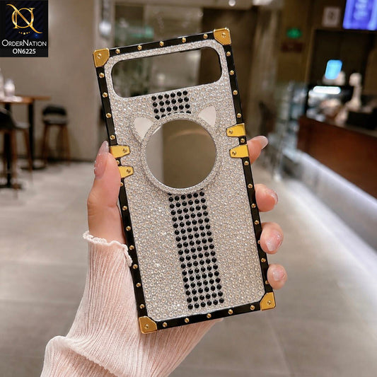 Infinix Smart 10 Plus Cover -  White - New Glamorous Bling Phone Cover with Crystal Animal Design Ring Holder