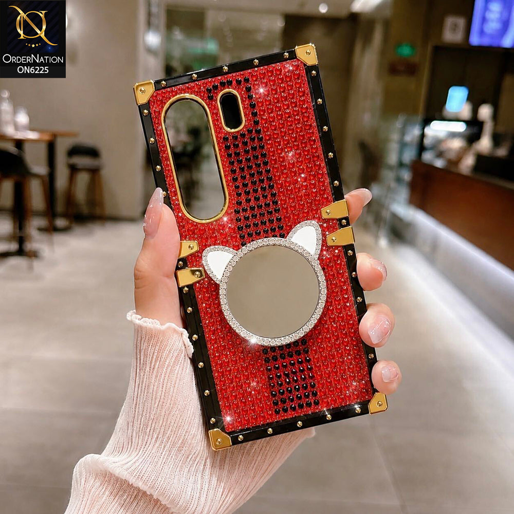Tecno Camon 40 Pro Cover - Red - New Glamorous Bling Phone Cover with Crystal Animal Design Ring Holder