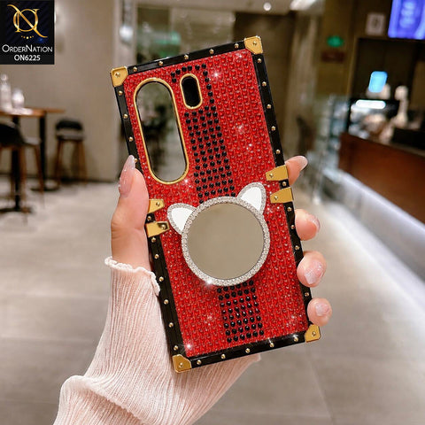 Tecno Camon 40 Pro Cover - Red - New Glamorous Bling Phone Cover with Crystal Animal Design Ring Holder
