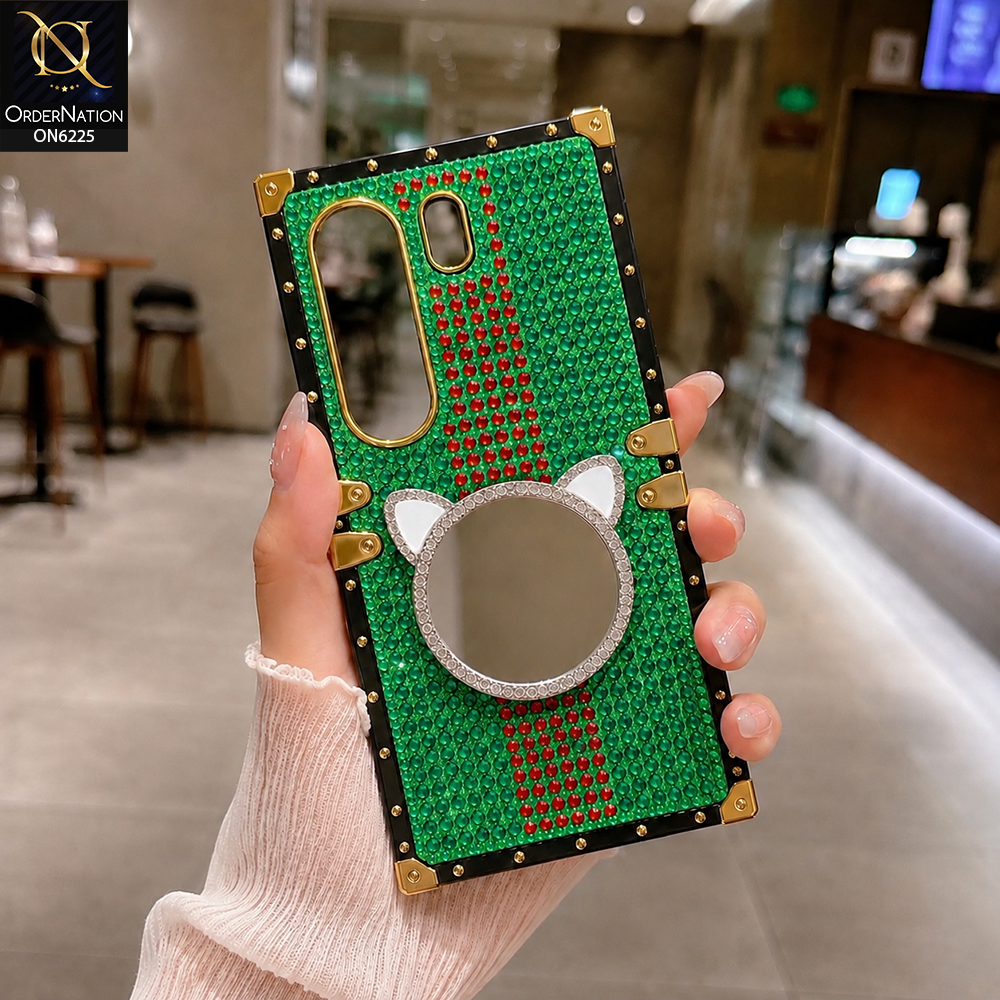 Tecno Camon 40 Pro Cover - Green - New Glamorous Bling Phone Cover with Crystal Animal Design Ring Holder