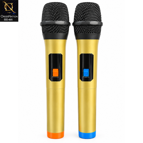 LT-125 Dual UHF Wireless Handheld Microphone System with Rechargeable Receiver for Karaoke, PA & Events - Golden