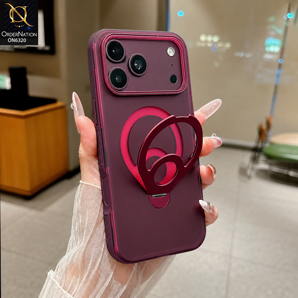 iPhone 17 Pro Max Cover - Maroon - Premium Clear Phone Case with Built-In Adjustable 360° Rotating Ring Holder, Kickstand & Shockproof Protective Back Cover for Smartphones