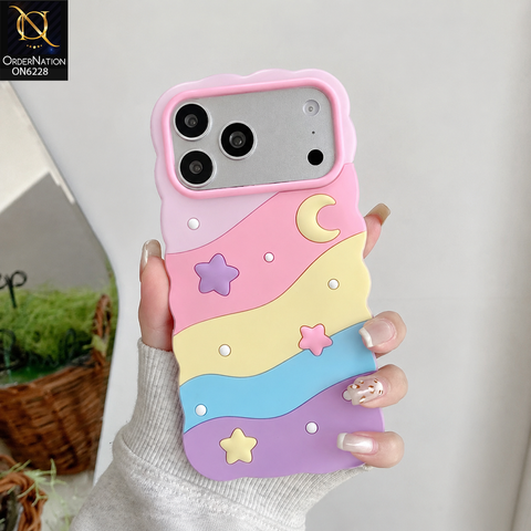 iPhone 17 Pro Max Cover - Pink - Pastel Rainbow Phone Case with 3D Flowers & Moon