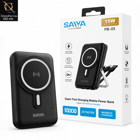 SAIYA PB-05 10000mAh Magnetic Wireless Power Bank with Built-in Stand & Fast Charging