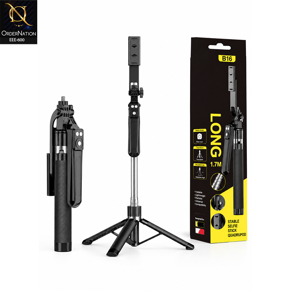 B16 1.7M (67-Inch) Selfie Stick Tripod with Wireless Remote, Adjustable Phone Holder & Stable Base