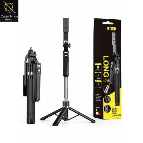B16 1.7M (67-Inch) Selfie Stick Tripod with Wireless Remote, Adjustable Phone Holder & Stable Base