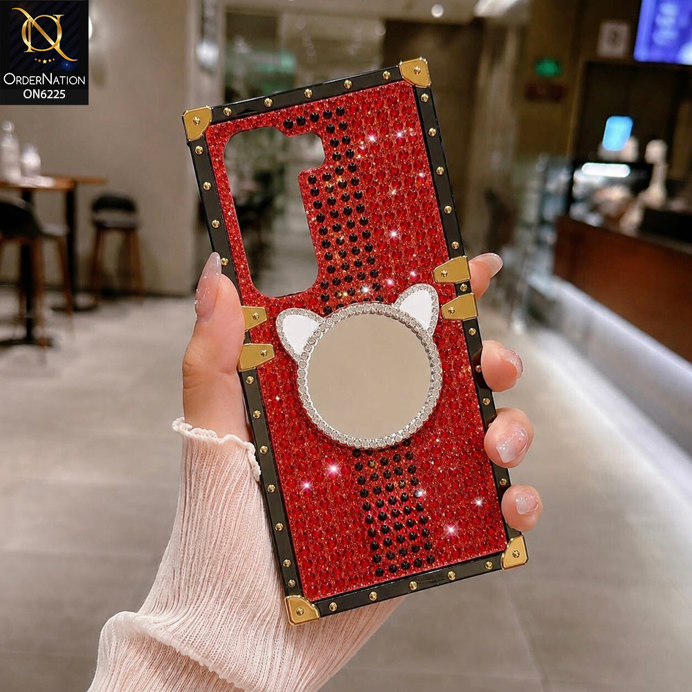 Infinix Hot 50 4G Cover -  Red - New Glamorous Bling Phone Cover with Crystal Animal Design Ring Holder