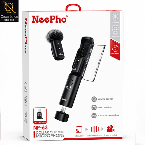 NeePho Collar clip microphone - NP 63 - Wireless Mini Lavalier Microphone with Noise Reduction & Auto Connection