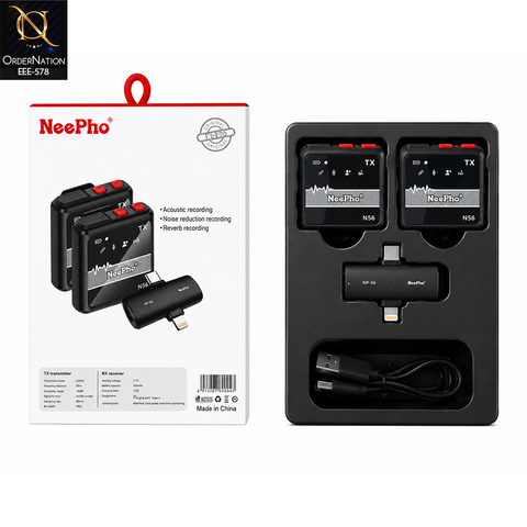 NeePho NP-56 Wireless Microphone System – Dual Microphone Set for Live Streaming, Interviews, Vlogging & Video Recording