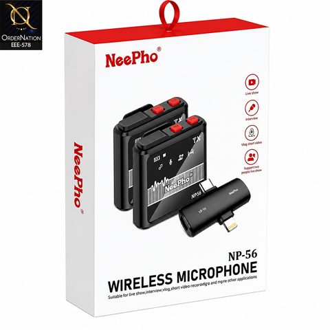NeePho NP-56 Wireless Microphone System – Dual Microphone Set for Live Streaming, Interviews, Vlogging & Video Recording