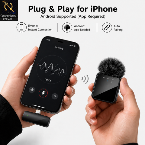 MW9 Wireless Dual Microphone for Live Streaming & Content Creation With Type C & lightning Adapter
