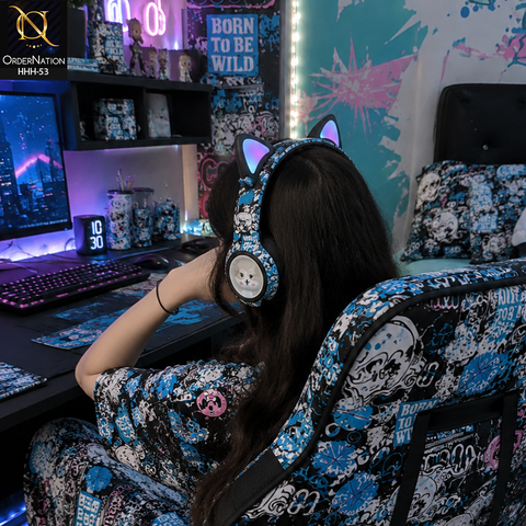 GRAFFITI AKZ37 Wireless Gaming Headset with Bluetooth V5.3, RGB LED Lights & Stereo Sound