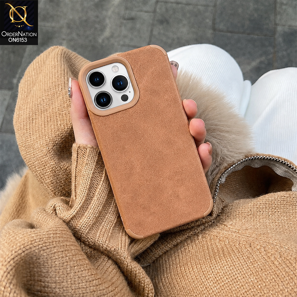 iPhone 13 Pro Cover - Brown - Luxury Matte Soft Suede Leather Phone Case with Camera Protection
