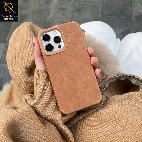 iPhone 13 Pro Cover - Brown - Luxury Matte Soft Suede Leather Phone Case with Camera Protection