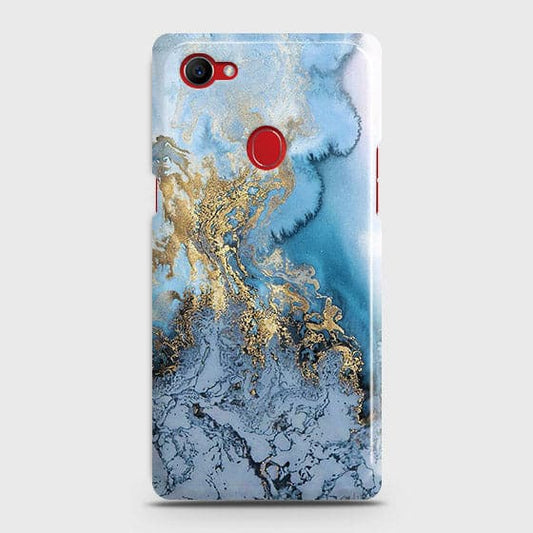 Oppo F7 Youth / Realme 1 - Trendy Golden & Blue Ocean Marble Printed Hard Case with Life Time Colors Guarantee ( Fast Delivery )
