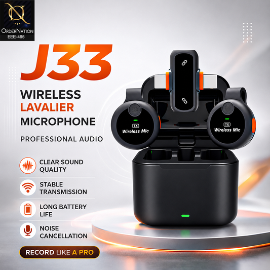 J33 Wireless Lavalier Microphone Dual Round Mic With Charging Case For Smartphone Vlogging And Live Streaming