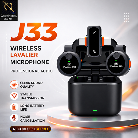 J33 Wireless Lavalier Microphone Dual Round Mic With Charging Case For Smartphone Vlogging And Live Streaming