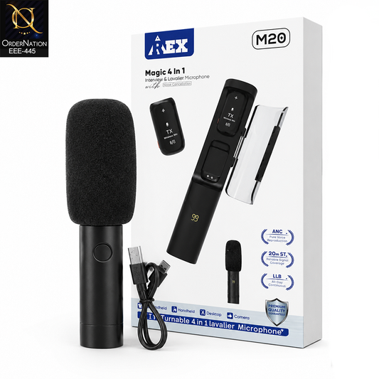 Rex M20 Magic 4-in-1 Wireless Lavalier Microphone with AI Noise Cancellation