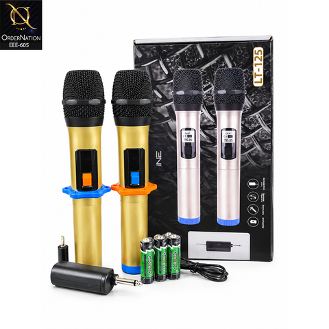 LT-125 Dual UHF Wireless Handheld Microphone System with Rechargeable Receiver for Karaoke, PA & Events - Golden