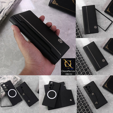 Samsung Galaxy Z Fold 7 Cover - Black - New High Quality Leather Flip Case With Separation Wallet Options Seperated Tempered Film And Built-in MagSafe Designed by GKK