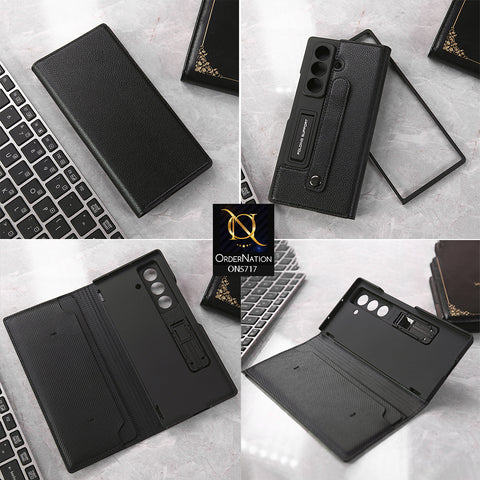 Samsung Galaxy Z Fold 7 Cover - Black - New High Quality Leather Flip Case With Wallet Options And Kick Stand Case Designed by GKK