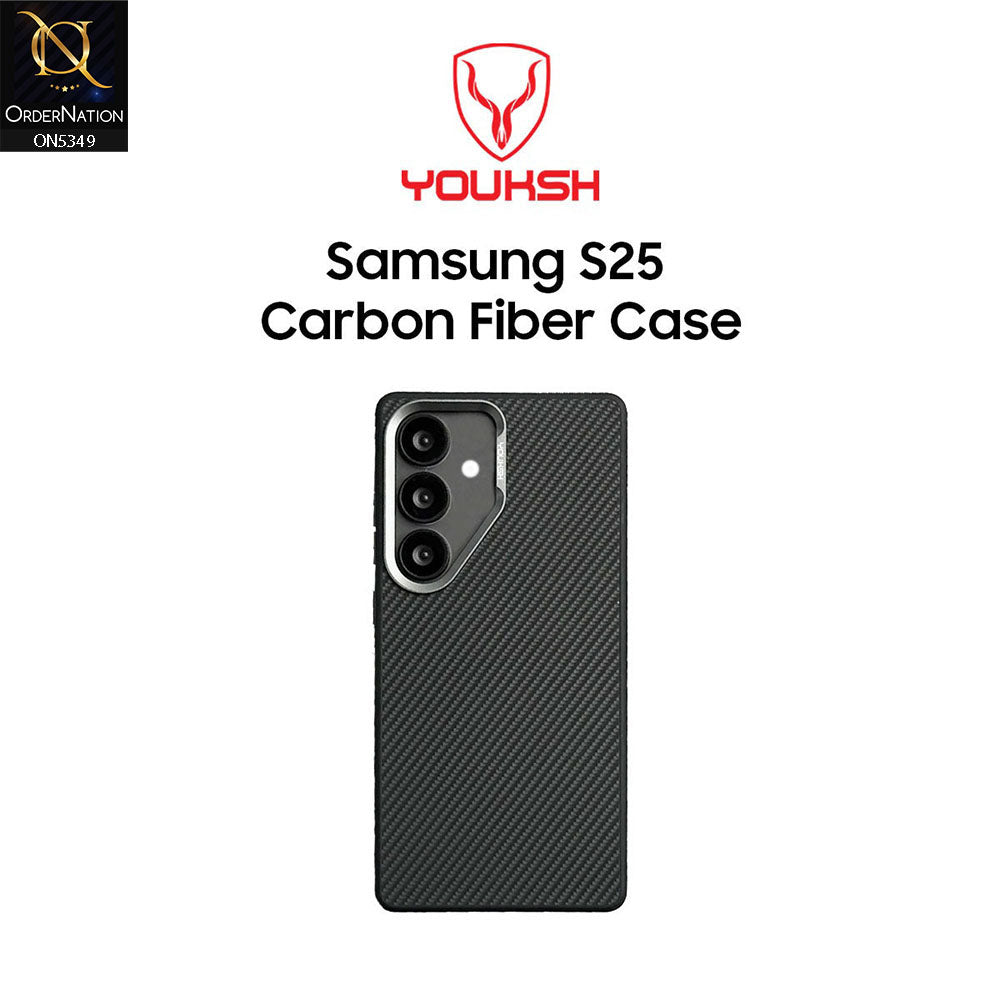 Samsung Galaxy S25 Cover - Black - Youksh Carbon Fiber Soft Borders Case