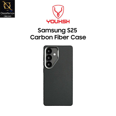 Samsung Galaxy S25 Cover - Black - Youksh Carbon Fiber Soft Borders Case