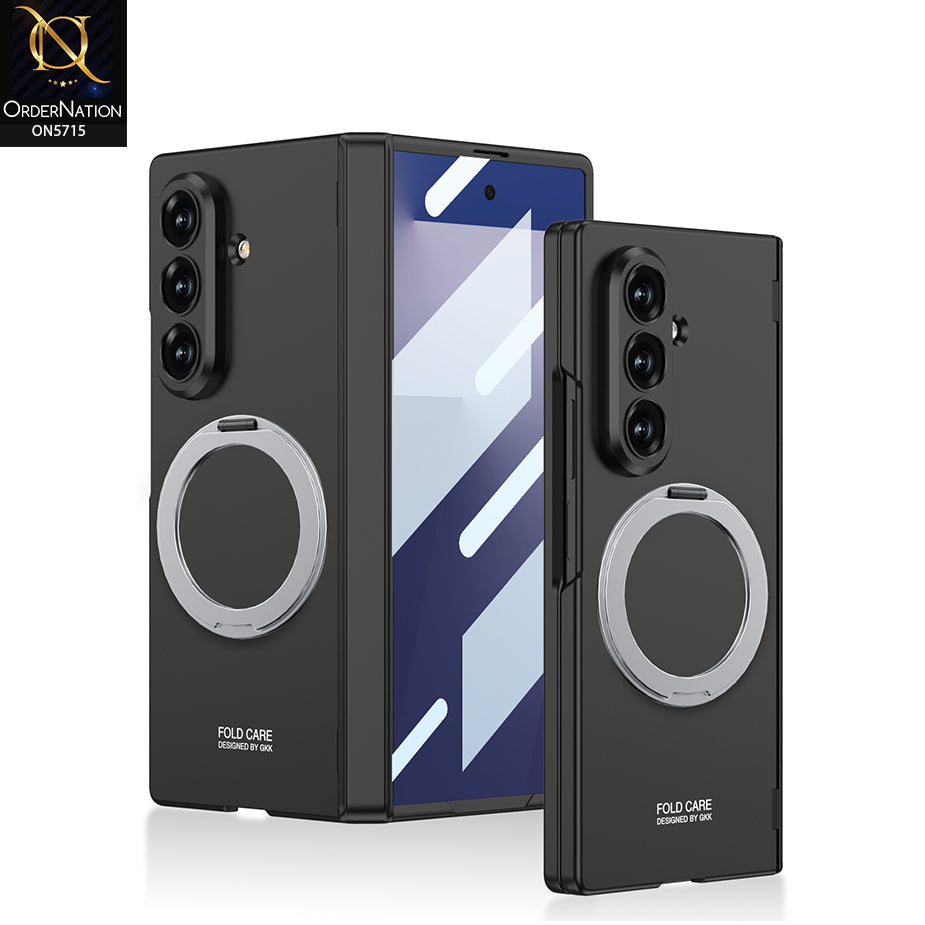 Samsung Galaxy Z Fold 7 Cover - Black- New Premium Quality Luxury  Magnetic Ring Stand Case with Front Screen Protector for Samsung Galaxy Z Fold 7 | Slim Grip & Full Body Coverage