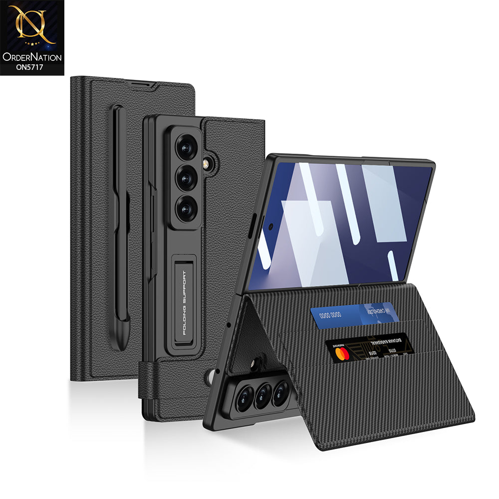 Samsung Galaxy Z Fold 7 Cover - Black - New High Quality Leather Flip Case With Wallet Options And Kick Stand Case Designed by GKK