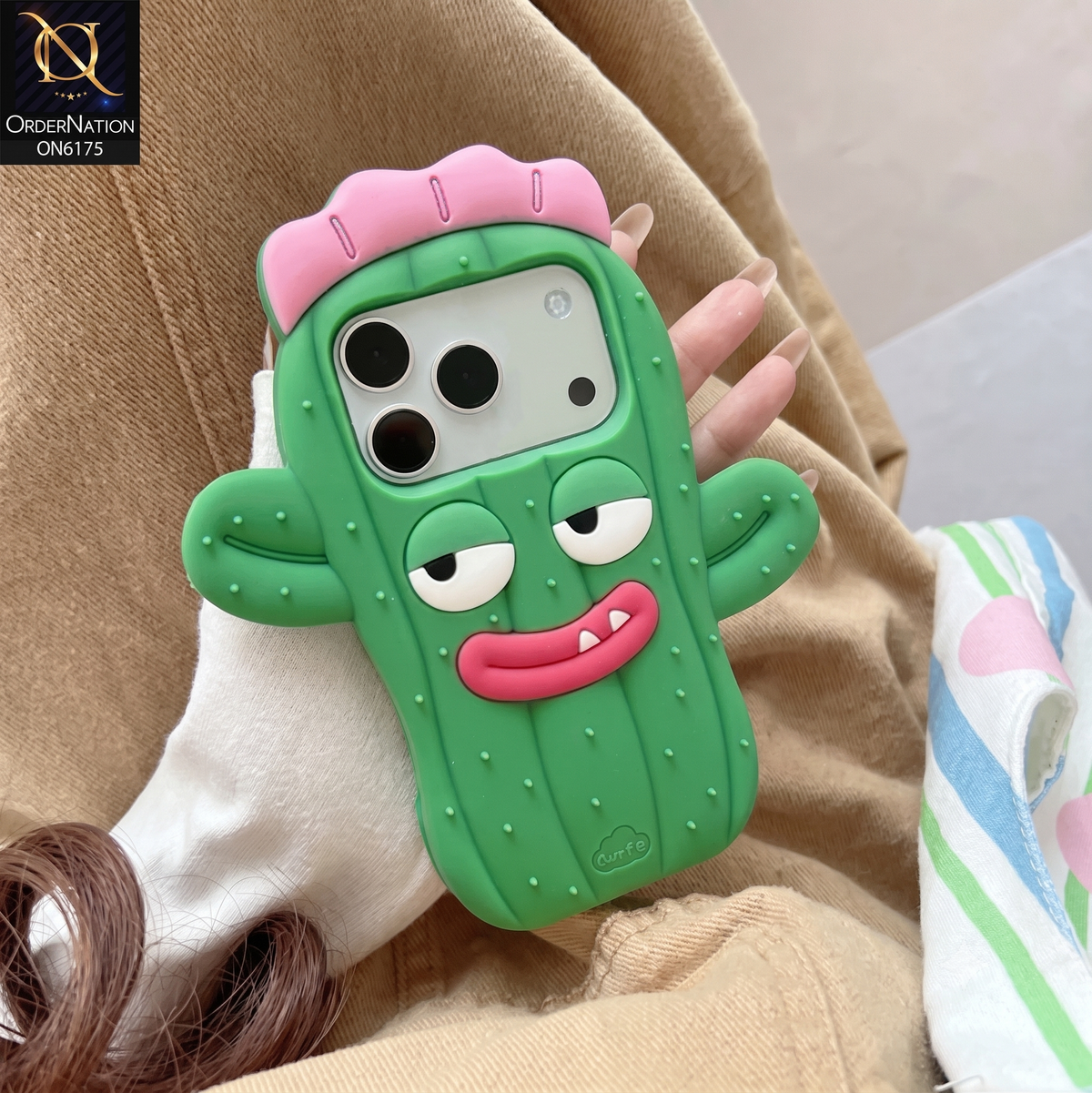 iPhone 17 Pro Max Cover - Green - New Soft Silicon Cute 3D Plant Character Protective Case