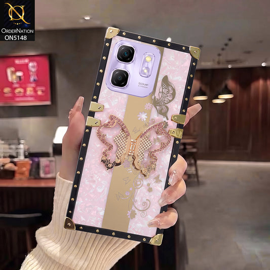 Infinix Hot 50i Cover - Pink - Luxury Shiny Rhinestone Butterfly Electroplated Square Trunk Soft Case