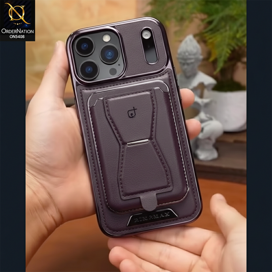 iPhone 17 Pro Max Cover - Purple - Rimbmax Premium Leather Protective Case With Portable Folding Bracket Card Holder